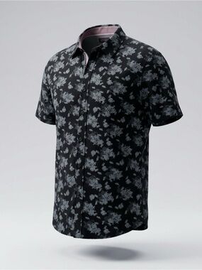 Short-Sleeve Black Floral Button-Down Shirt